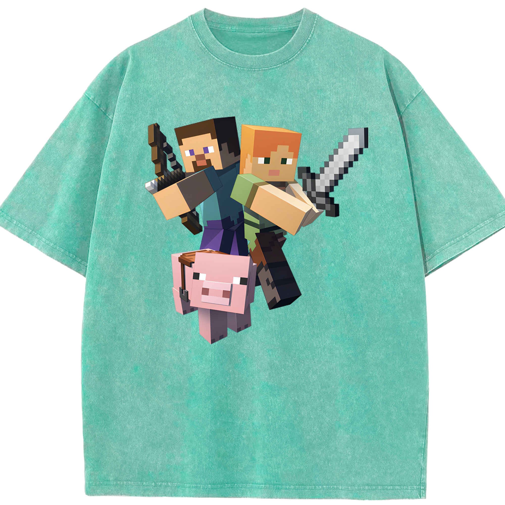 （画像用） マインクラフト ブロックの世界 Minecraft MC Block world 綿100% ヴィンテージ風 半袖Tシャツ（フロントプリント）